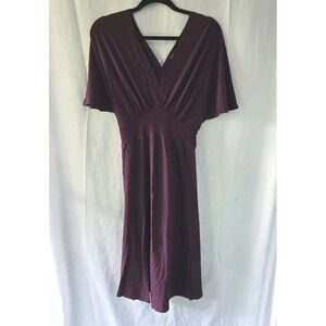 Kenneth Cole Reaction Midi Grecian Satin‎ Trim Tie-Back Dress Plum Women's Small